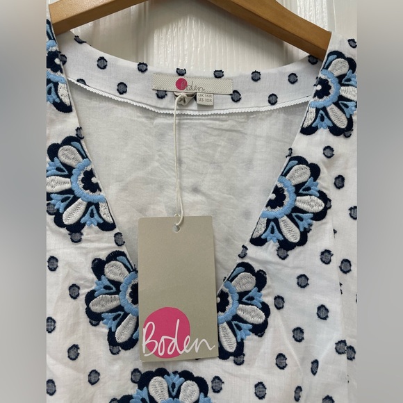NWT Boden Flossie White Blue Floral Embroidered 100% Cotton Midi Dress Size 10 - Picture 3 of 11